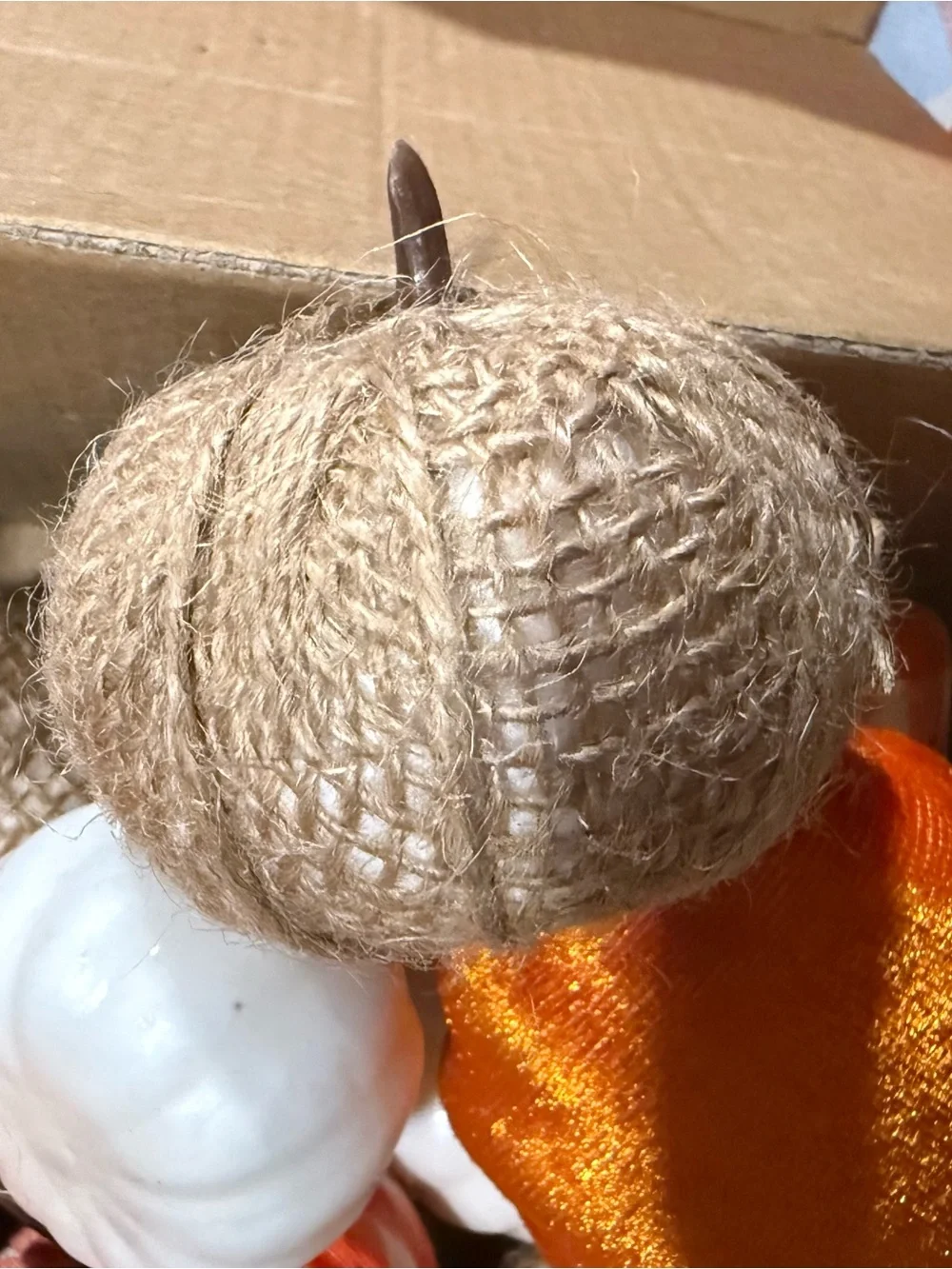 Decorative Fall Pumpkin Bundle - Orange, White, Burlap